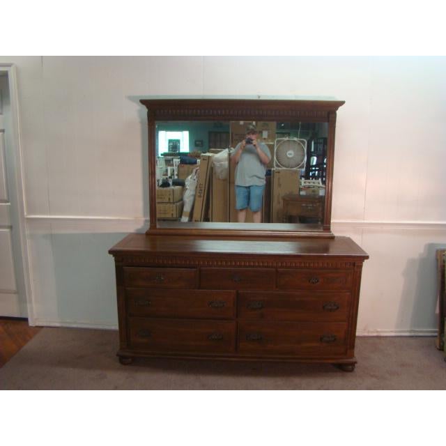 1980s Vintage Ethan Allen Solid Oak Dresser & Mirror Chairish