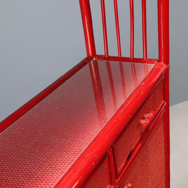 Wood Vintage Bookcase in Red Bamboo and Glass, 1980s For Sale - Image 7 of 10