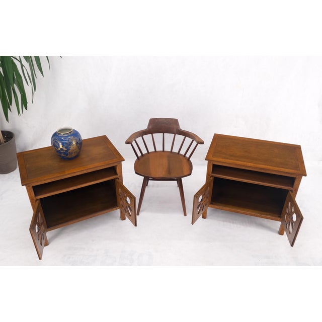 Brown Pair Double Door Pierced Carved Doors Compartment Night Stands End Tables Mint For Sale - Image 8 of 17