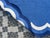 Sky Blue Handmade Cotton Round Scalloped Rug, Sky Blue, Cream and Royal Blue Border Dhurrie-12' Round For Sale - Image 8 of 10