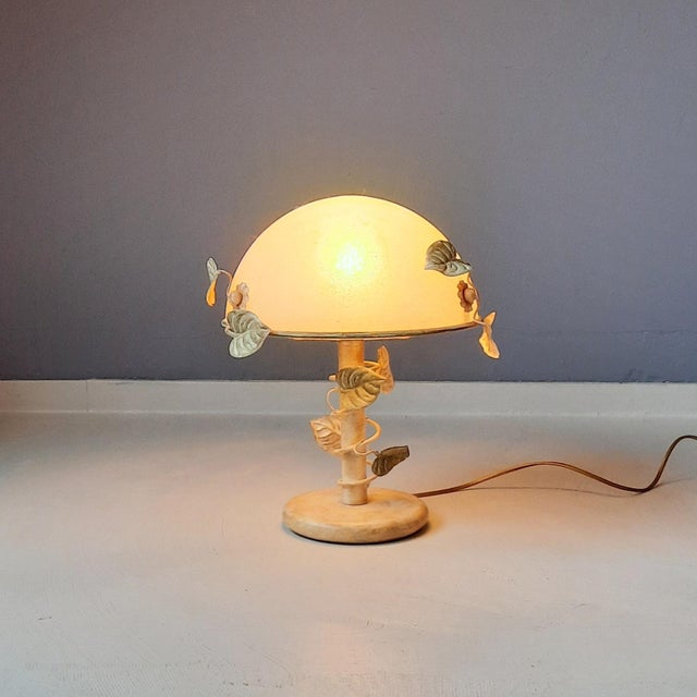Green Floral Table Lamp with Glass Shade from Herda, 1980s For Sale - Image 8 of 11