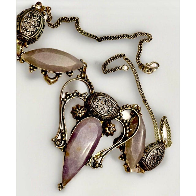 Gemstone Necklace Victorian Style Iolite Sunstone Sterling Silver Necklace For Sale In South Bend - Image 6 of 7