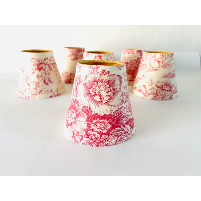 1990s Vintage French Country Style Toile Clip on Lampshade Set of 6 For Sale - Image 5 of 5