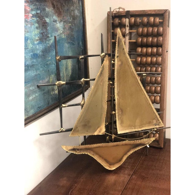 Vintage Mid-Century Modern Metal Welded Gold/Bronze Colored Ship Model For Sale - Image 4 of 4