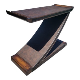 Vintage Unique Z Shaped Dark Brown Wicker Wood Console Table in the Manner of Palecek For Sale