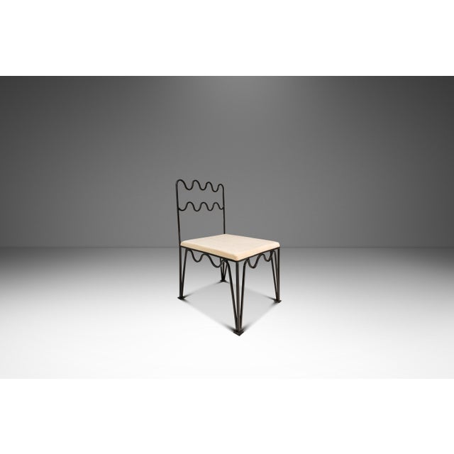Mid-Century Modern Set of Two (2) Méandre Side Chairs in Wrought Iron Inspired by Jean Royère Produced by Design Frères, Usa, C. 2000s For Sale - Image 3 of 18