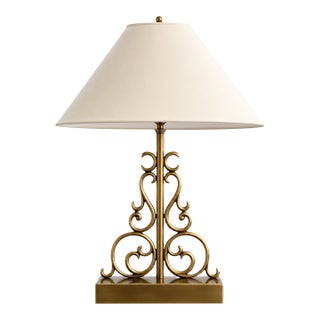 Vintage Baroque Style Late 17th Century Brass Table Lamp With Scrollwork Base For Sale