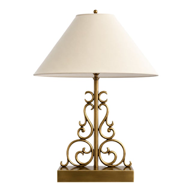 Vintage Baroque Style Late 17th Century Brass Table Lamp With Scrollwork Base For Sale