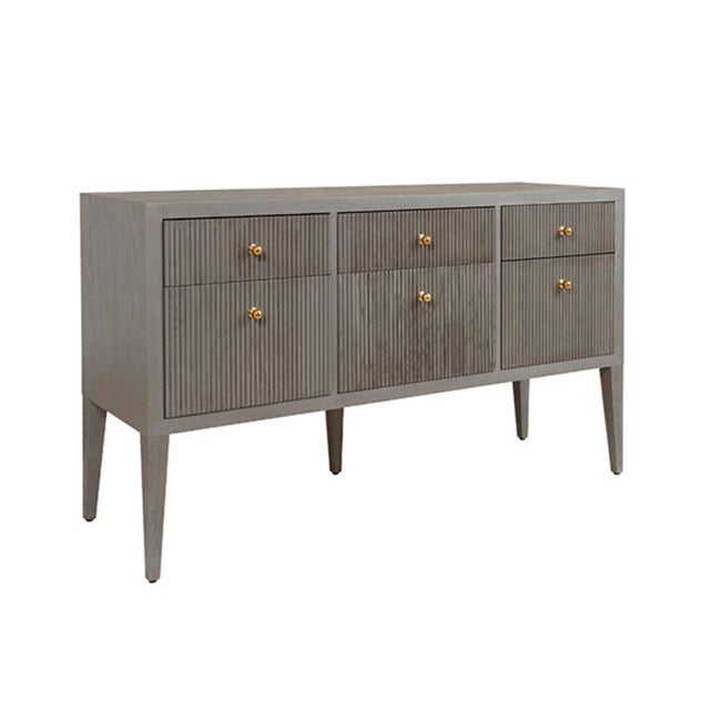 Contemporary Matthew Izzo Home Palmer Fluted Sage Green Six Drawer Buffet With Brass Knobs For Sale - Image 3 of 6