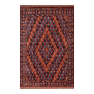 Tribl Kargahi 1980's Rust/Blue Hand-Knotted Wool Rug - 7'3'' X 10'2'' For Sale