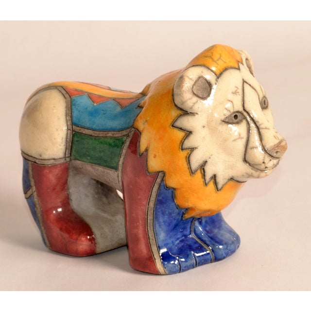 Giovanni Desimone 1950 South African Handmade Colorful Raku Ceramic Lion Animal Sculpture Folk Art For Sale - Image 4 of 18