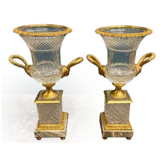 French Baccarat Manner Crystal and Gilt Bronzes Vases For Sale