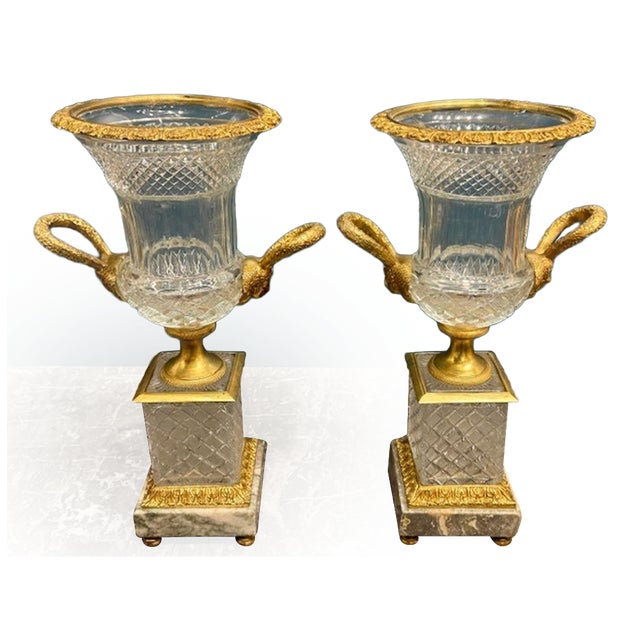 French Baccarat Manner Crystal and Gilt Bronzes Vases For Sale