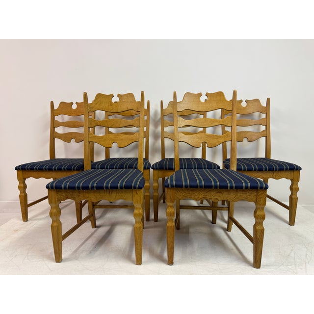 Vintage Razorblade Dining Chairs in Oak by Henning Kjaernulf, 1960s, Set of 6 For Sale - Image 11 of 17