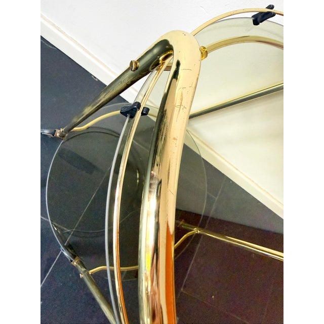 Vintage Brass Serving Bar Cart with Smoked Glass Shelves, 1970s For Sale - Image 12 of 14