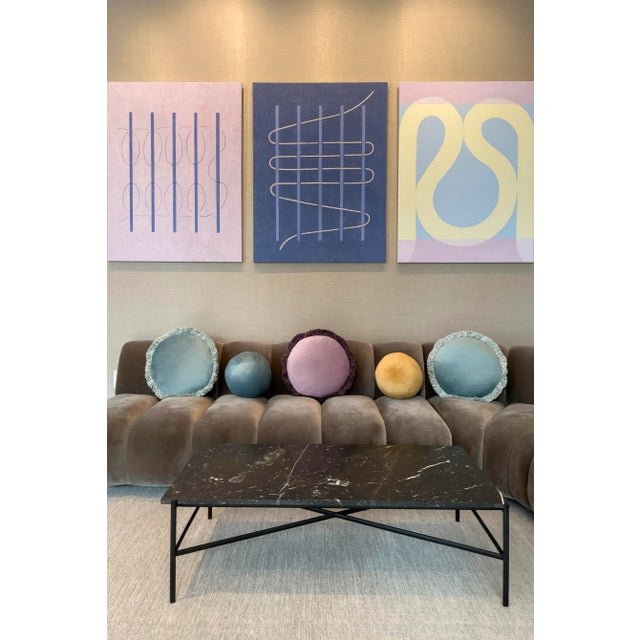 The Macaron, Fringed Velvet Circle Pillow, Teal For Sale - Image 4 of 7