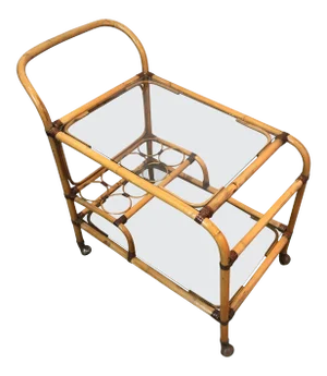 Interesting Rattan Drinks Trolley with Leather Links, French, circa 1950
