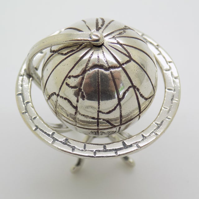Vintage Italian Handmade Silver Spinning Globe Miniature, Tuscany, Arezzo, Italy, 1980s For Sale - Image 4 of 13
