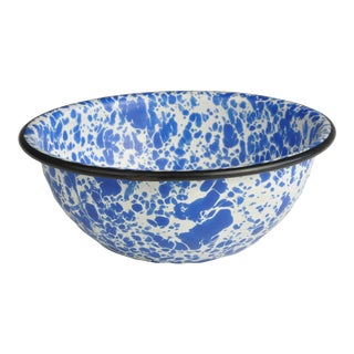 1950s Mid-Century Blue Enamel Splatterware Bowl For Sale