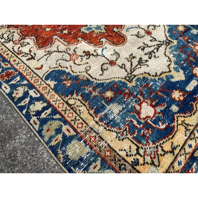 Navy Blue 1960s Turkish Oushak Wool Rug For Sale - Image 8 of 10