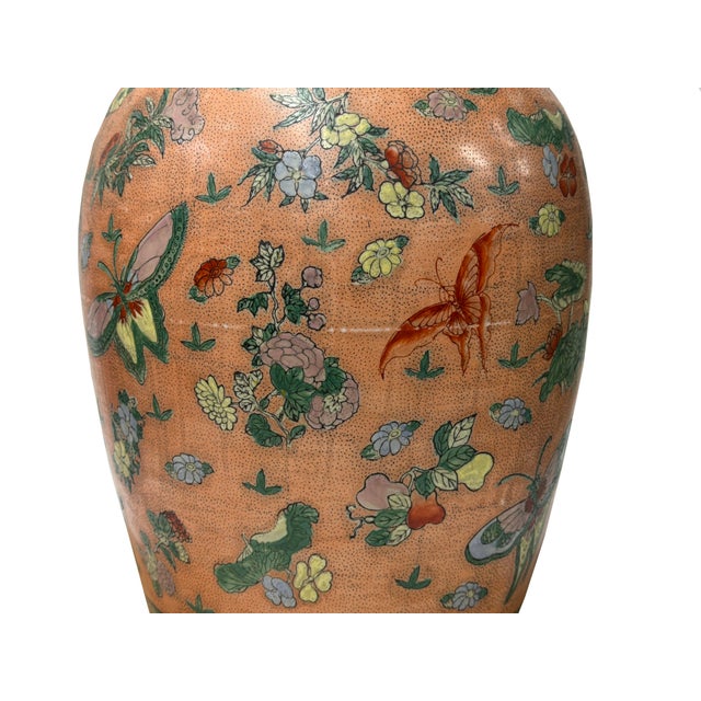 Vintage Oriental Pink Rose Butterflies Floral Graphic Porcelain Jar For Sale - Image 13 of 13