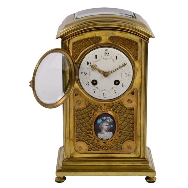 French 1890's Japy Freres Enamel Portrait Crystal Regulator Clock For Sale - Image 3 of 11