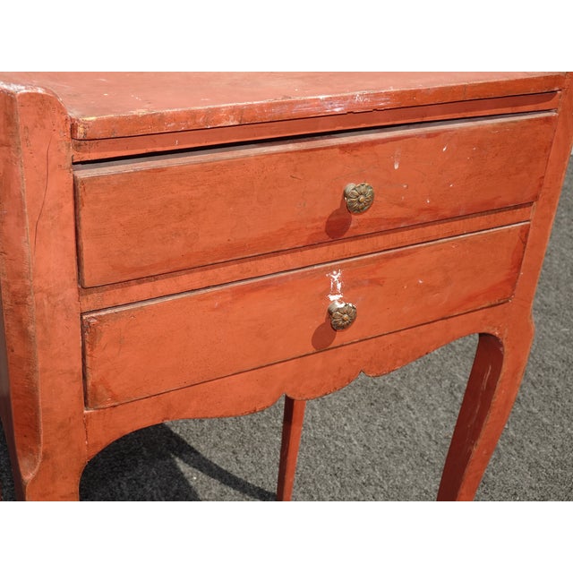 Vintage French Country Red Side Table Nightstand Farmhouse Rustic