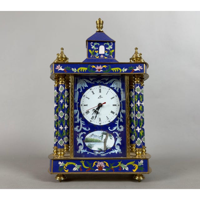 20th Century Pagoda Mechanical Table Clock with Cloisonné Enamels and Gilded Metal For Sale - Image 11 of 11
