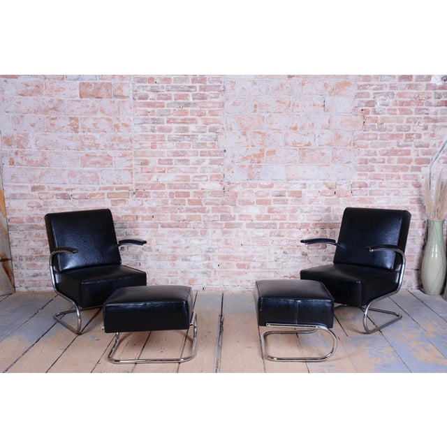 Art Deco Seating Set in Chromed Steel and Genuine Leather by Willem Hendrik Gispen for Mücke Melder, Czech, 1930s, Set of 4 For Sale - Image 6 of 10