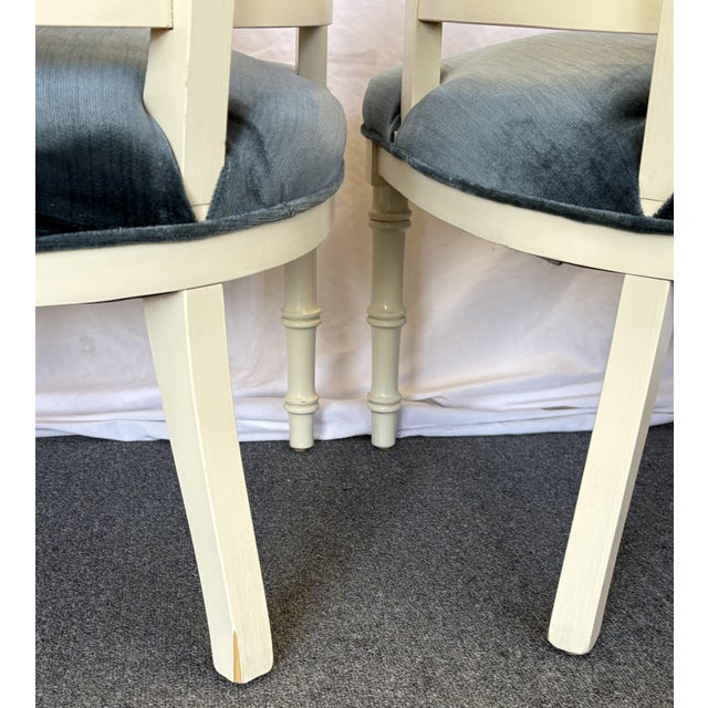 1960's Faux Bamboo and Cane Barrel Lounge Chairs With Blue Velvet Upholstery- A Pair For Sale - Image 18 of 18
