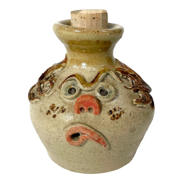 French Folk Art Open Mouth Face Jug / Salt Container For Sale