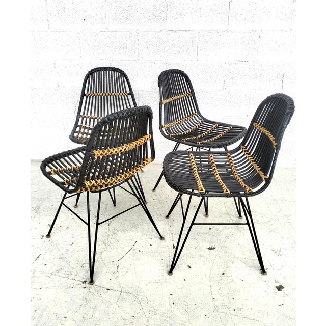 Rattan and Metal Chairs, 1960s, Set of 4 For Sale - Image 9 of 11