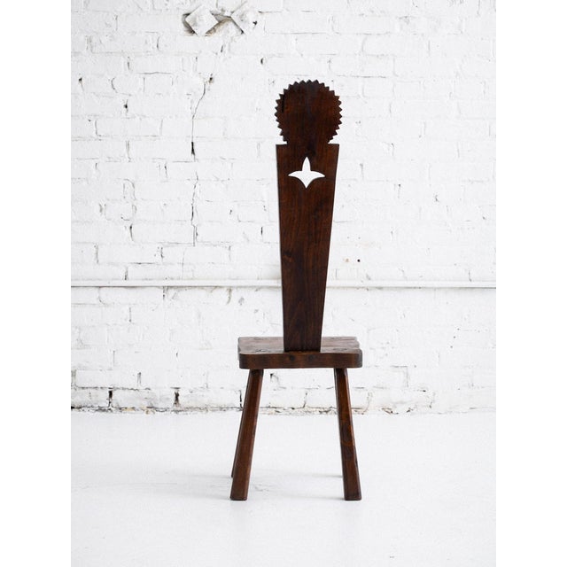 1950s French Brutalist Carved “Sun Face” Stool, France, Circa 1950s For Sale - Image 5 of 11