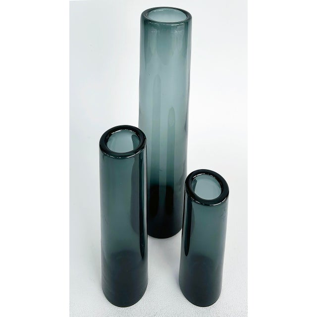 Mid-Century Modern Early 20th Century Per Lutken Holmegaard Glass Denmark Smoked Glasss Vases, Set of Three (3) For Sale - Image 3 of 11