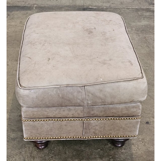 Hancock & Moore Tufted Tan Leather Club Chair Arm Chair W Match Ottoman For Sale - Image 9 of 11