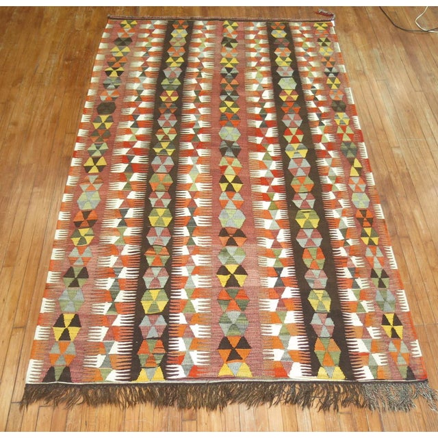 Mid 20th Century Tribal Kilim, 5'7'' X 9'6'' For Sale - Image 4 of 5