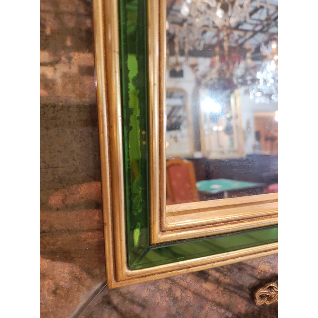 French Late 19th Century French Giltwood Mirror With Green Églomisé Glass Border For Sale - Image 3 of 4