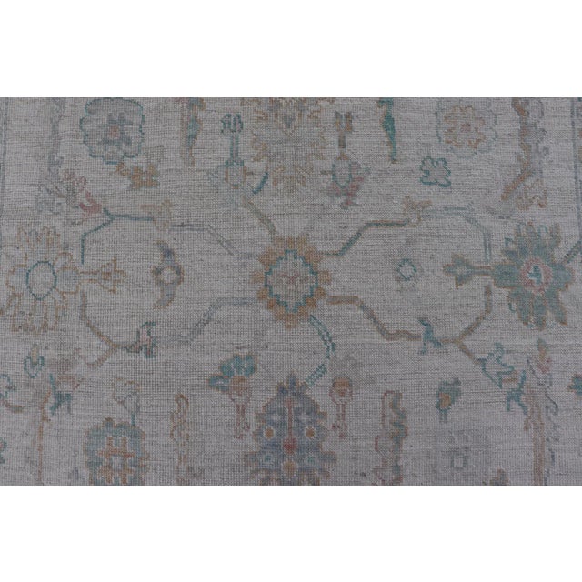 Modern Afghan Oushak Rug in Muted Ivory, Light Blue, and Peach Accents 6'2 X11'9 For Sale In Atlanta - Image 6 of 10