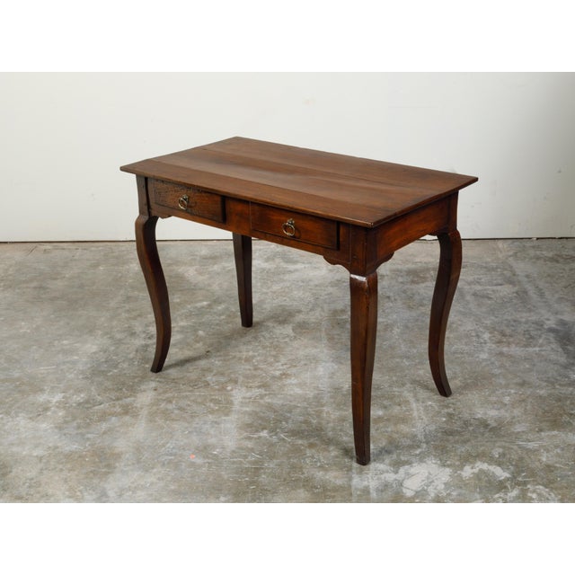 French Louis XV Style 19th Century Walnut Desk with Drawers and Cabriole Legs For Sale - Image 12 of 12