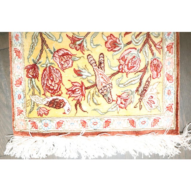 Persian Silk Qum Botanical Mini Rug rug no.j4927 For Sale - Image 3 of 8