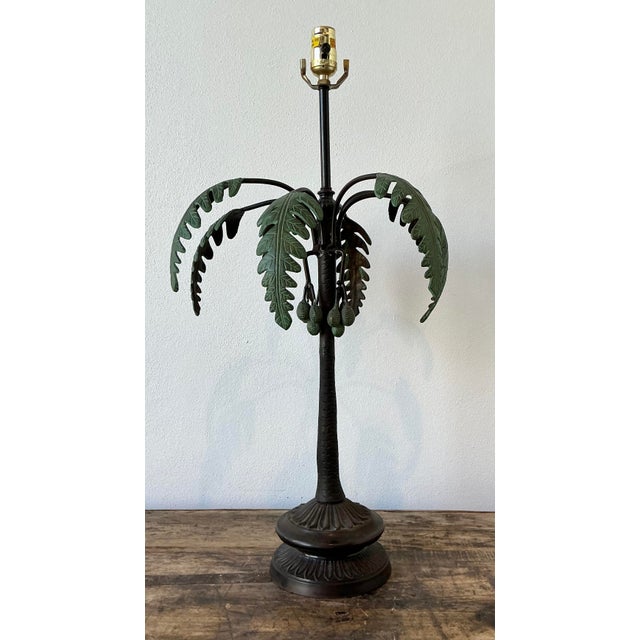 Hollywood Regency Vintage Bronze Palm Tree Lamp For Sale - Image 3 of 12
