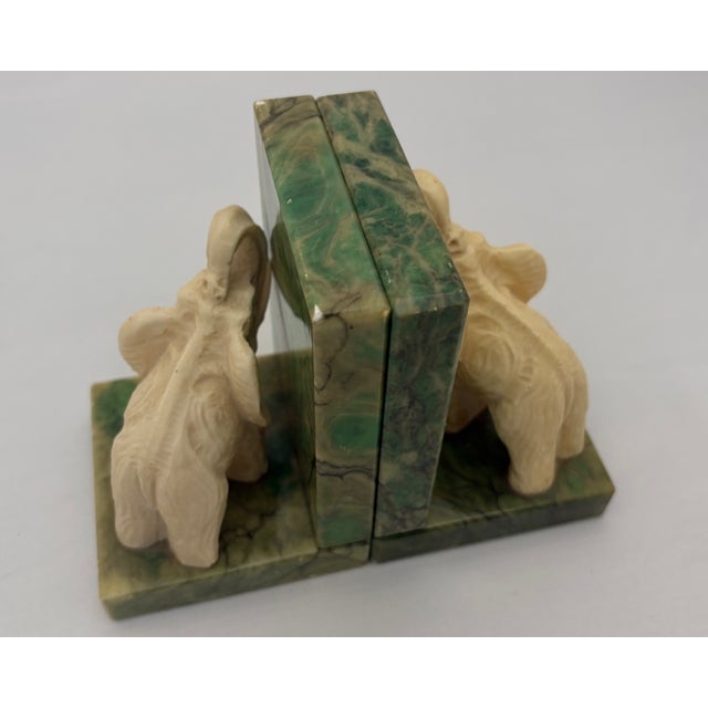 1970s Vintage Nora Fenton Italian Marble & Alabaster Elephant Bookends For Sale - Image 5 of 7