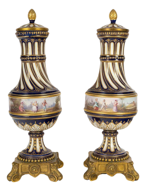 Napoleon III Gilt Bronze Covered Porcelain Vases from Sèvres, Set of 2