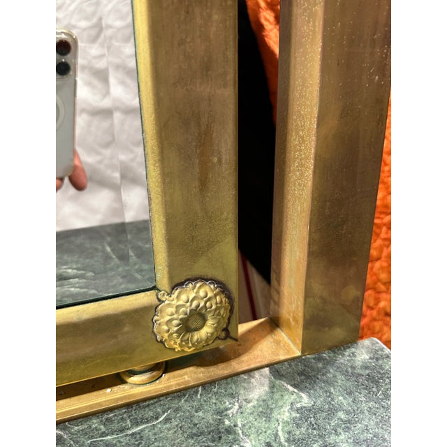 Metal Hollywood Regency Style Hall Brass Mirror With Marble Console For Sale - Image 7 of 11