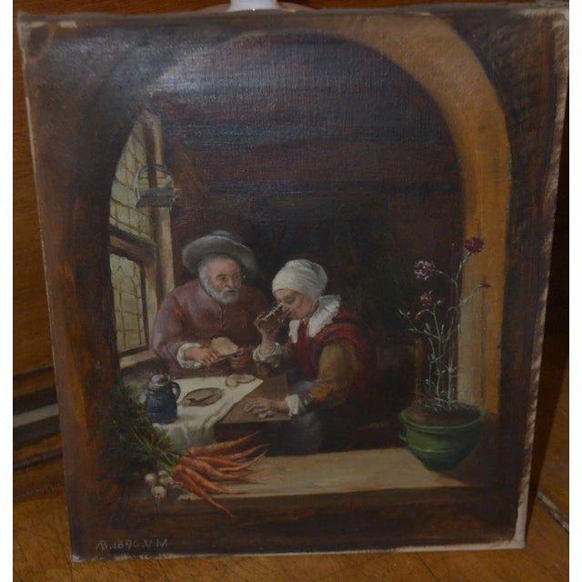 French Country Late 19th Century "Peasants at the Table" French School Figurative Oil Painting For Sale - Image 3 of 10