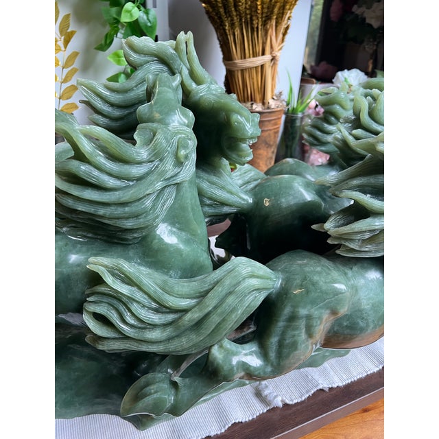 Hollywood Regency 1970s Monumental Running Horses Imperial Jade Sculpture 75 LBS For Sale - Image 3 of 7