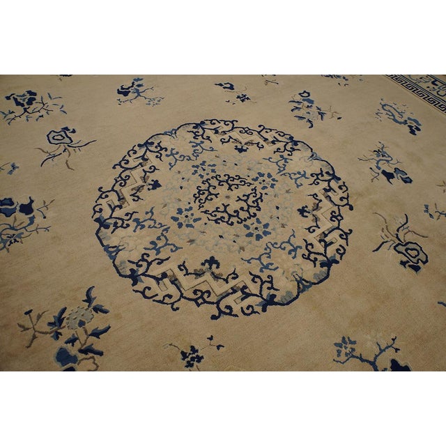 Late 19th Century 1890s Beige Floral Antique Chinese Peking Rug 11' 9" X 14' 8" Handknotted Wool Carpet For Sale - Image 5 of 10