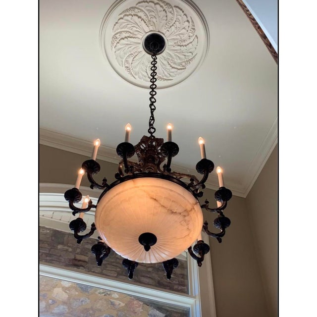 Traditional Contemporary 12 Arm 15 Light, Large Alabaster Chandelier For Sale - Image 3 of 9