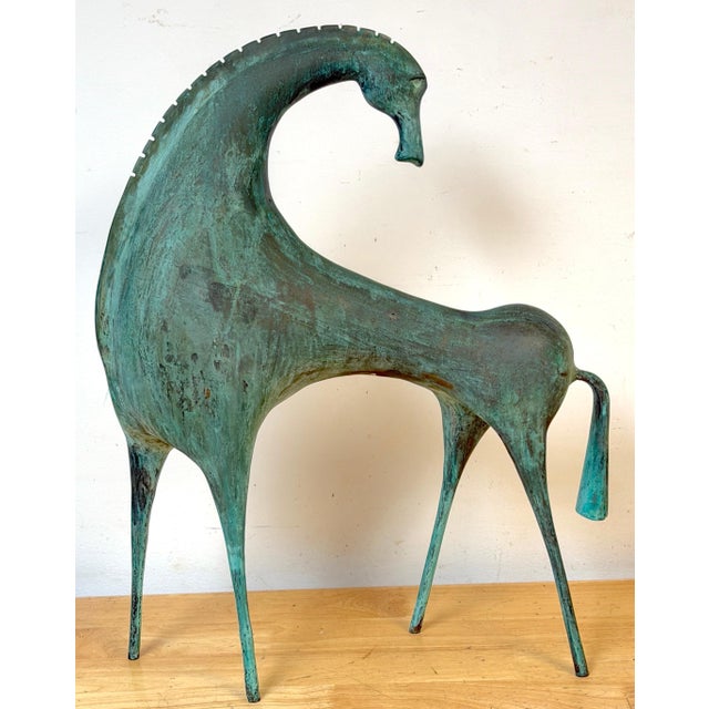 Monumental Italian Modernist Patinated Bronze Horse Sculpture in the Etruscan Taste Italy, circa 1960s–1970s An...