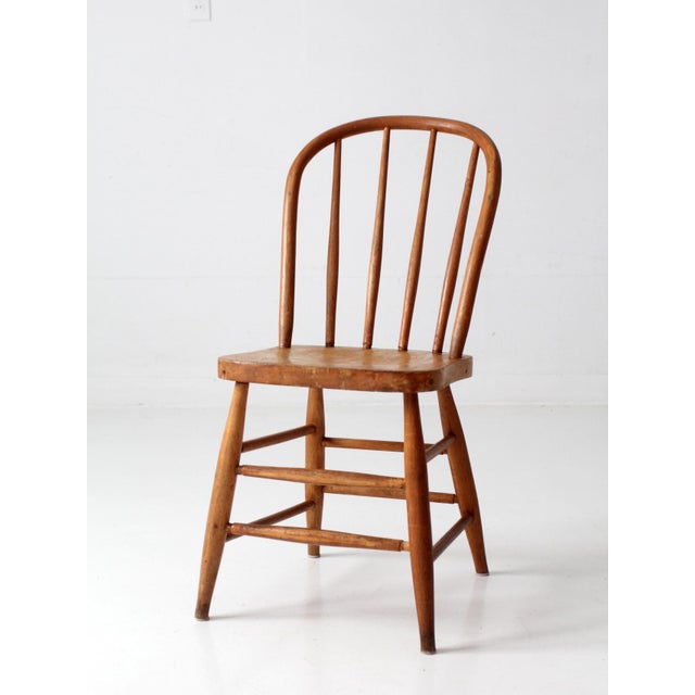 Antique Wood Windsor Bow Back Spindle Farmhouse Chair For Sale - Image 4 of 14